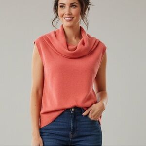 Anthropologie Worth cowl neck wool neck sweater sleeves coral NEW